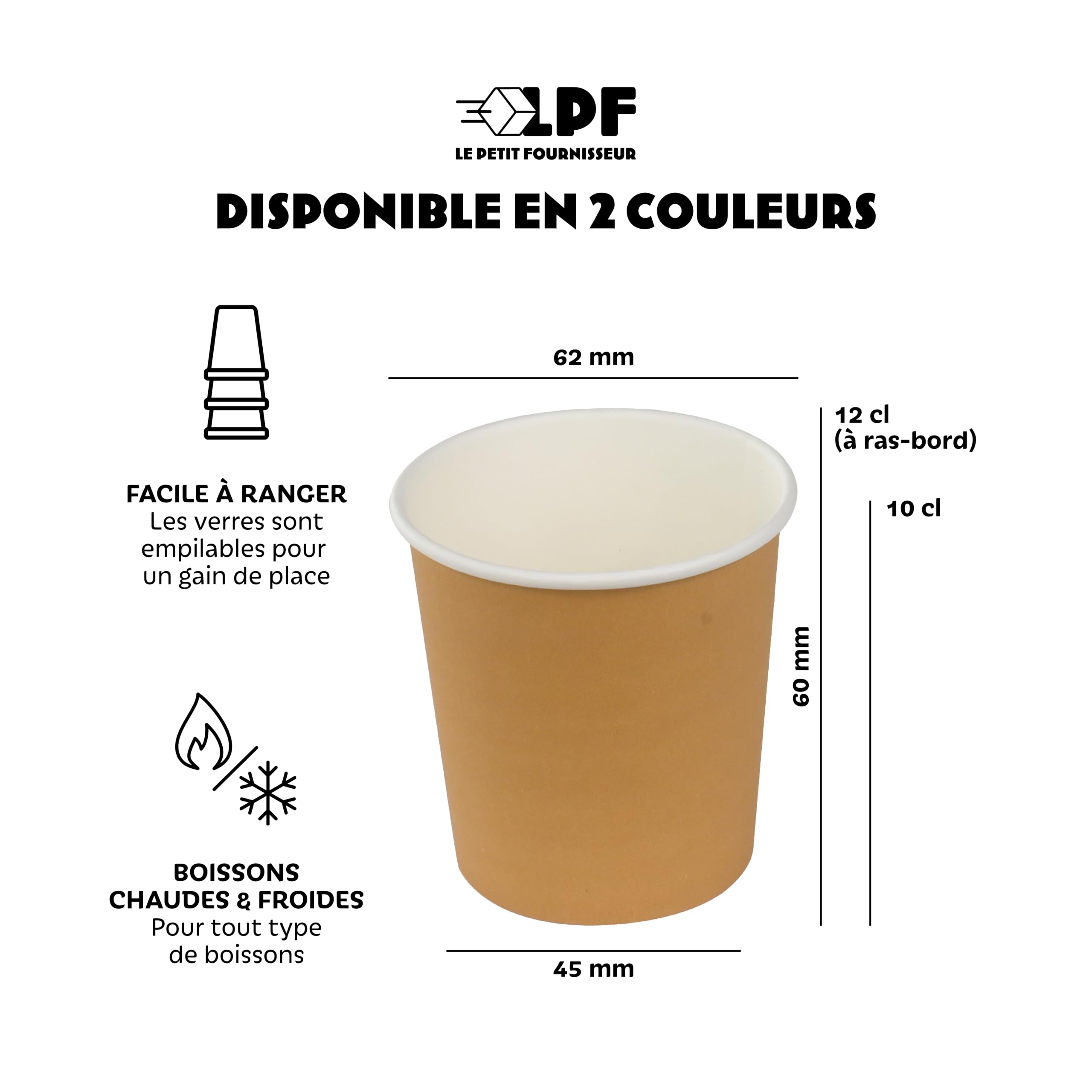 LPF LE PETIT FOURNISSEUR - 500 Gobelets Carton Brun 10cl - 100% Recyclable - Boissons Chaudes ou Froides
