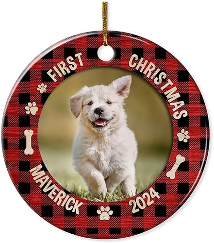 Vista 60 de SANDJEST Adornos personalizados de cerámica con foto personalizada para cachorros de primera Navidad 2024 para amantes de los perros, corazones