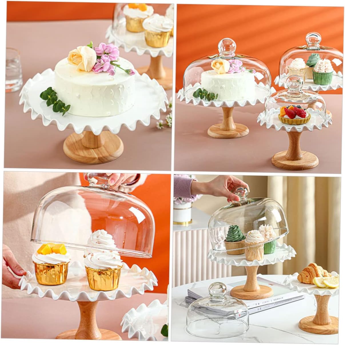 PRETYZOOM Tall Plate Tiered Cake Stand Clear Cake Stand Cake Stand Wedding Cake Tray Cake Display Stand with Lid Large Serving Tray Cake Stands Fancy Cake Pan with Lid Wooden White