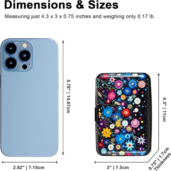 Credit Card Holder for Women Men RFID Blocking Wallet Small Business Metal Slim Mini Aluminum Hard Case, Colorful Flowers, S, Minimalist, Compact, American