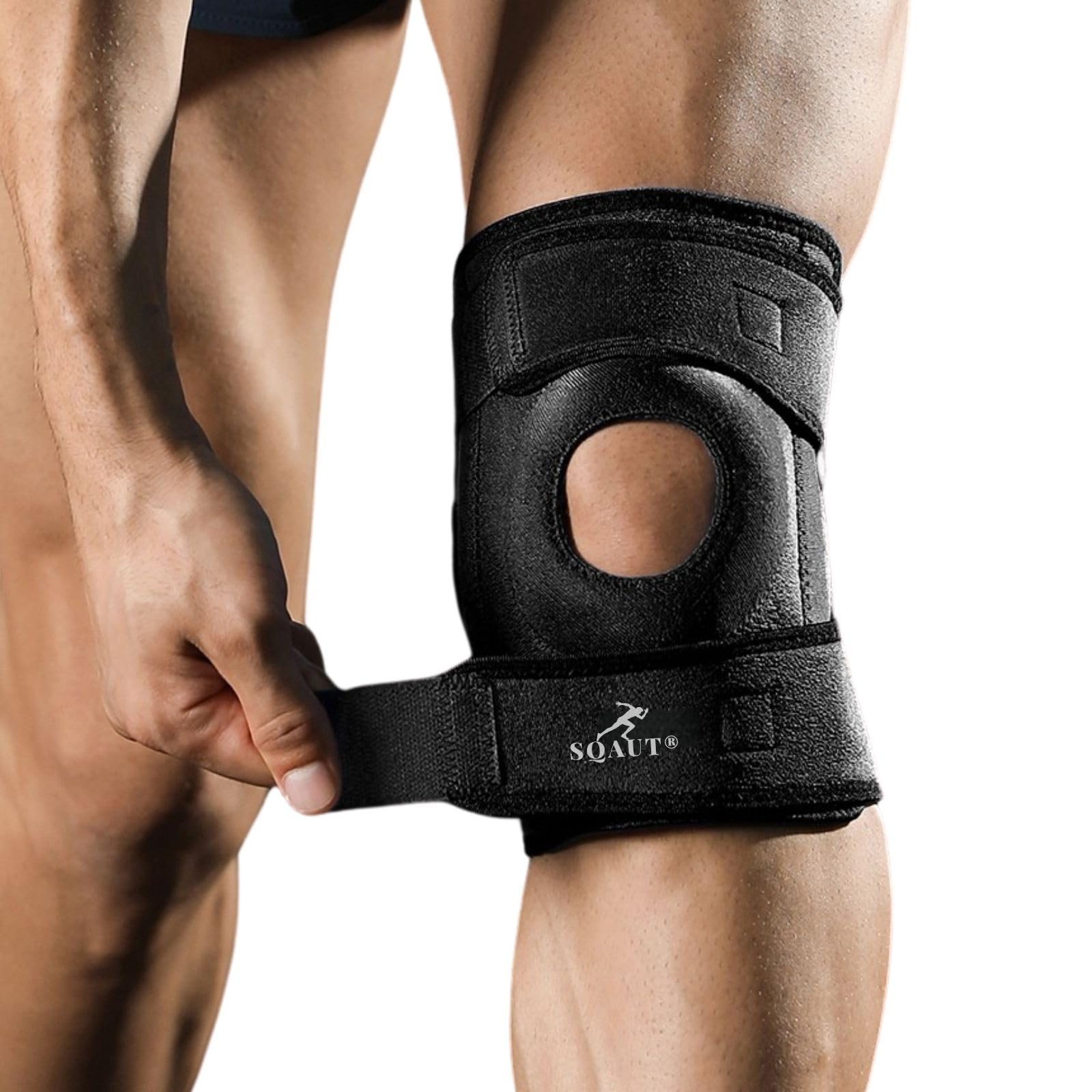 SQAUT Orthopädische Kniebandage Kniestütze Knie Sport Bandage für Laufen, Gewichtheben, Kraftsport, Fitness, Squat, Arthrose rutschfeste stabilisiert Damen & Herren Schwarz