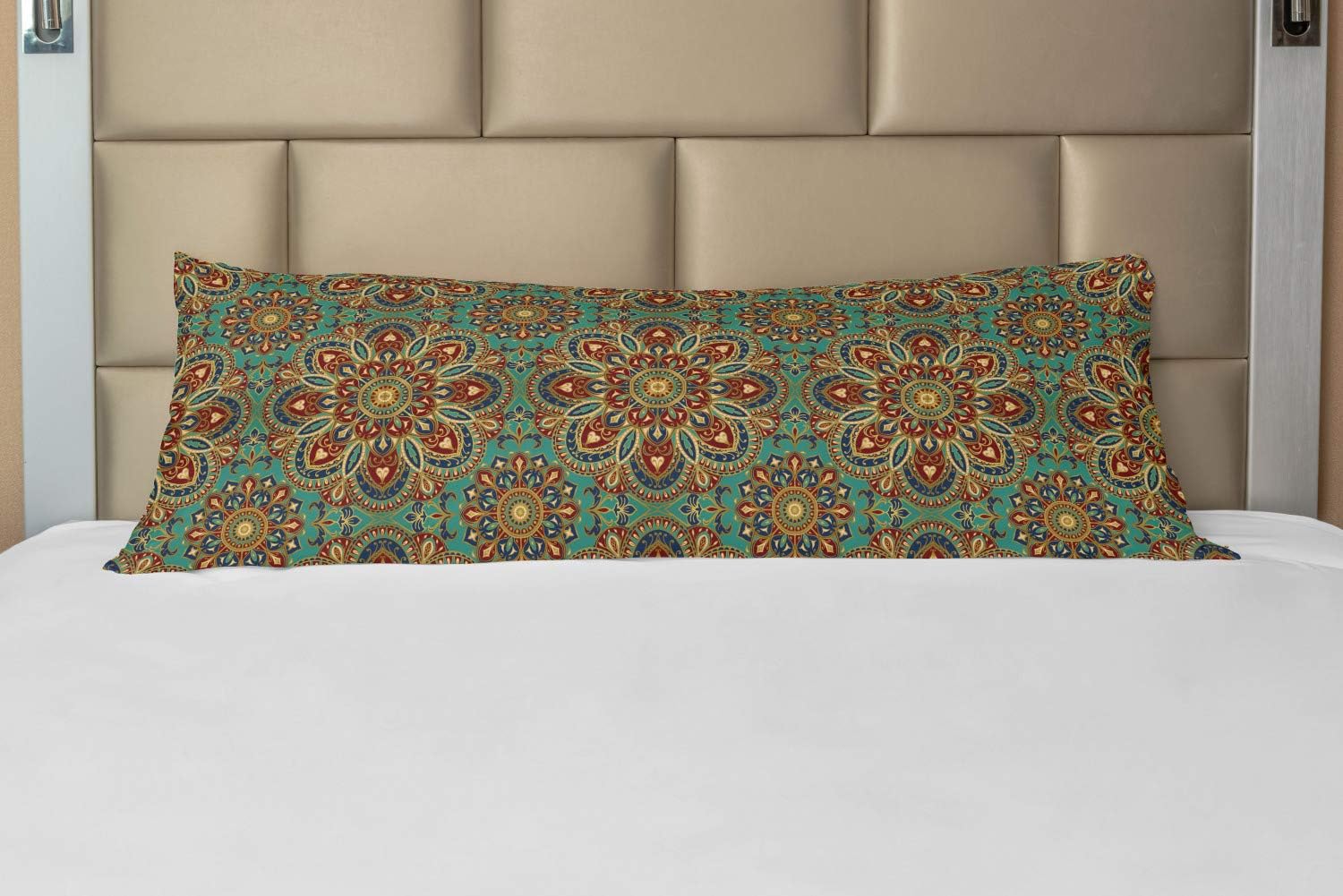 Lunarable Oriental Body Pillow Case Cover with Zipper, Mandala Pattern with Mosaic Design Orient Inspiration Folklore Arrangement, Decorative Accent Long Pillowcase, 21" x 54", Multicolor
