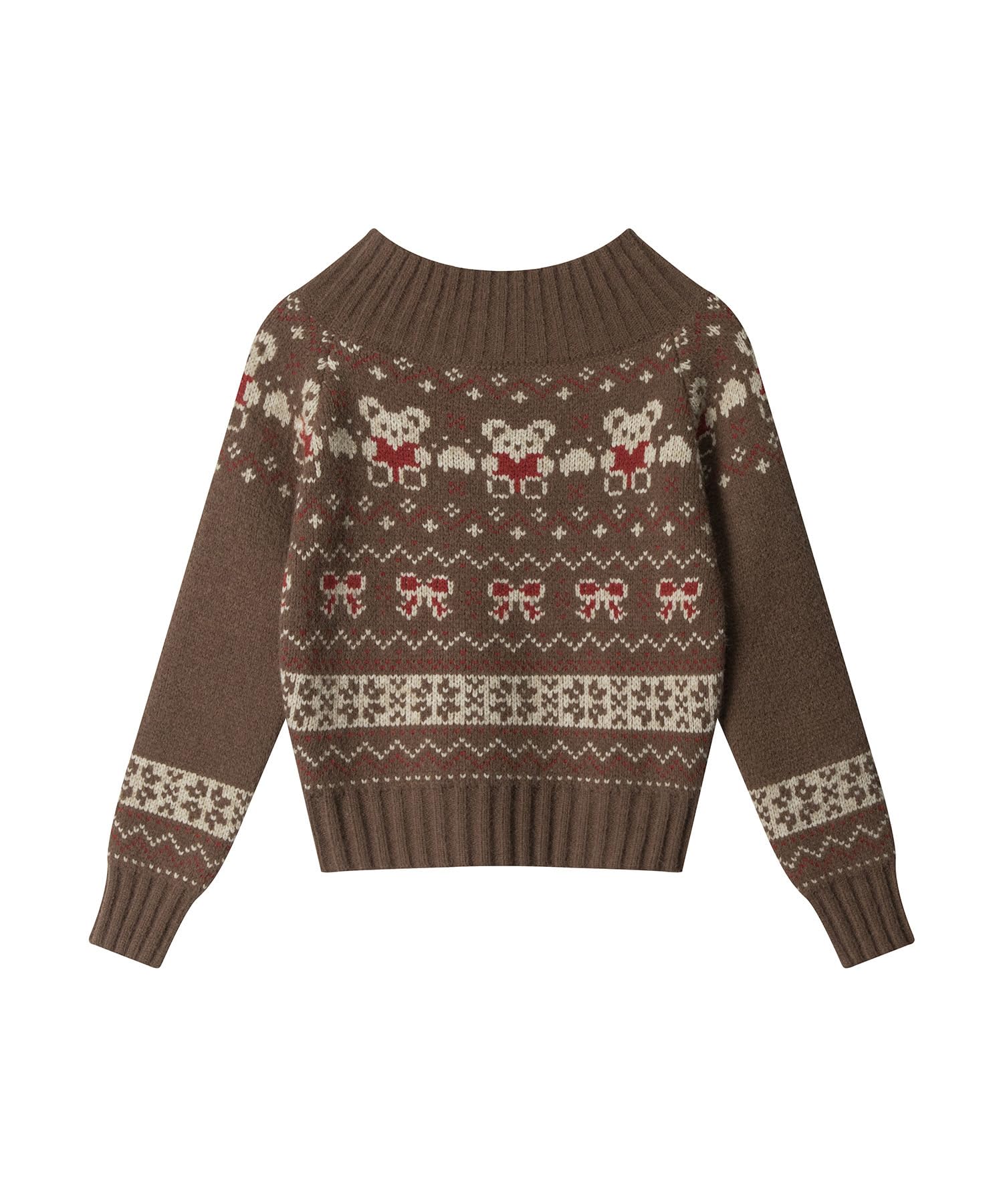 Bakyarder Womens Cute Bear Knit Sweater Soft Fair Isle Pullover with Bow Pattern and Ribbed Collar