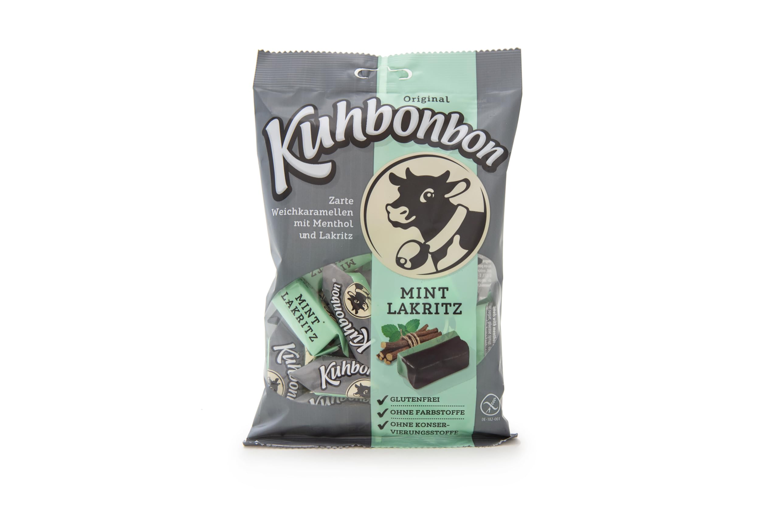 Kuhbonbon Mint-Lakritz 200g – weiche Karamellbonbons aus süßem Karamell, zartschmelzende Toffee-Bonbons aus guter Butter, Milch, Menthol und Lakritz, glutenfrei, 200 gr