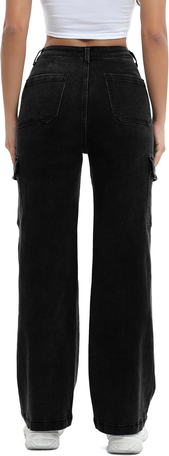 Women Cargo Jeans High Waist Y2K Straight Leg Trendy Stretchy Lightweight Jeans for Women - Image 2