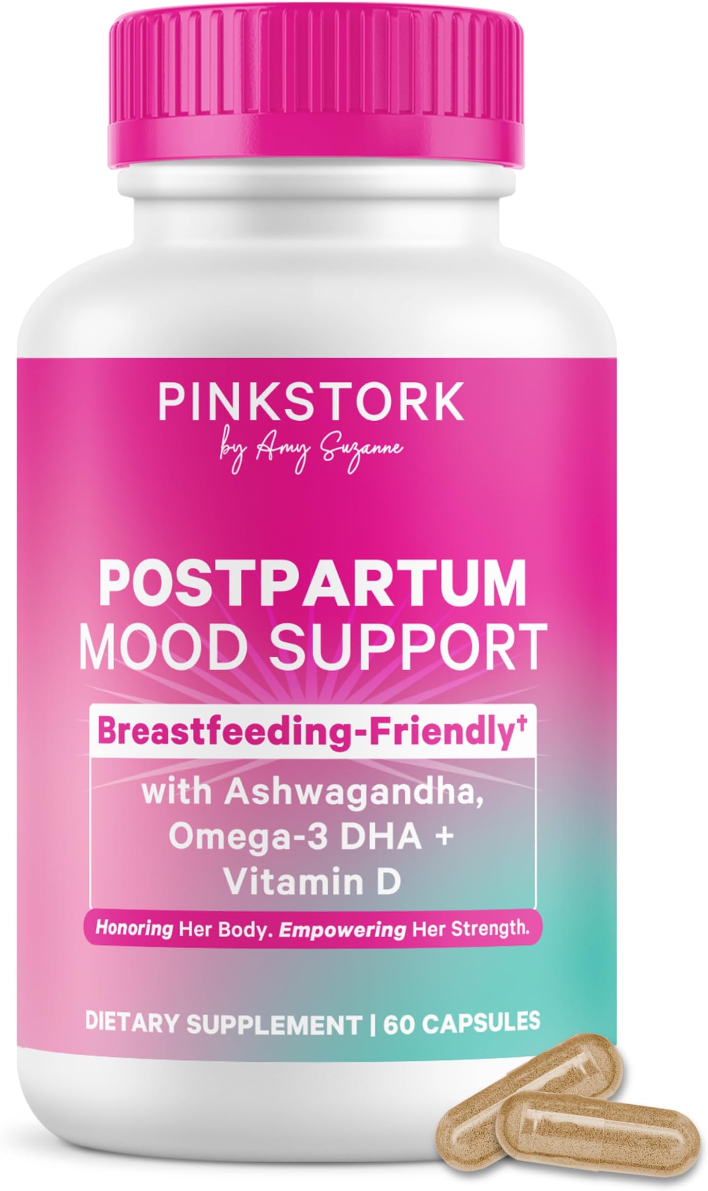 - Pink Stork Postpartum Mood Support - Postnatal Hormone Balance for Women - Breastfeeding Friendly - Stress & Cognitive Support, New Mom Essentials - Ashwagandha, Chamomile, Vitamin D, 60 Capsules