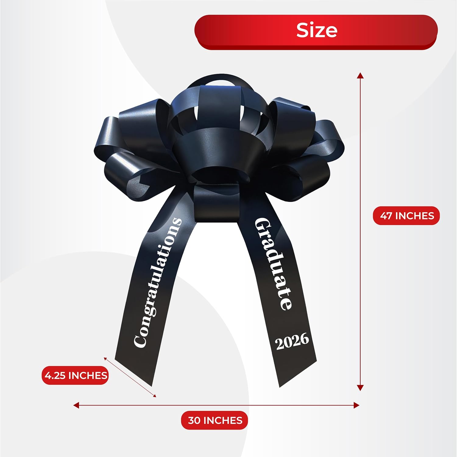 Giant 30 Inch Black White Graduation Car Bow Congratulations Graduate 2026 Waterproof Magnetic 47 Inch Tall Handmade USA Indoor Outdoor No Assembly School Colors