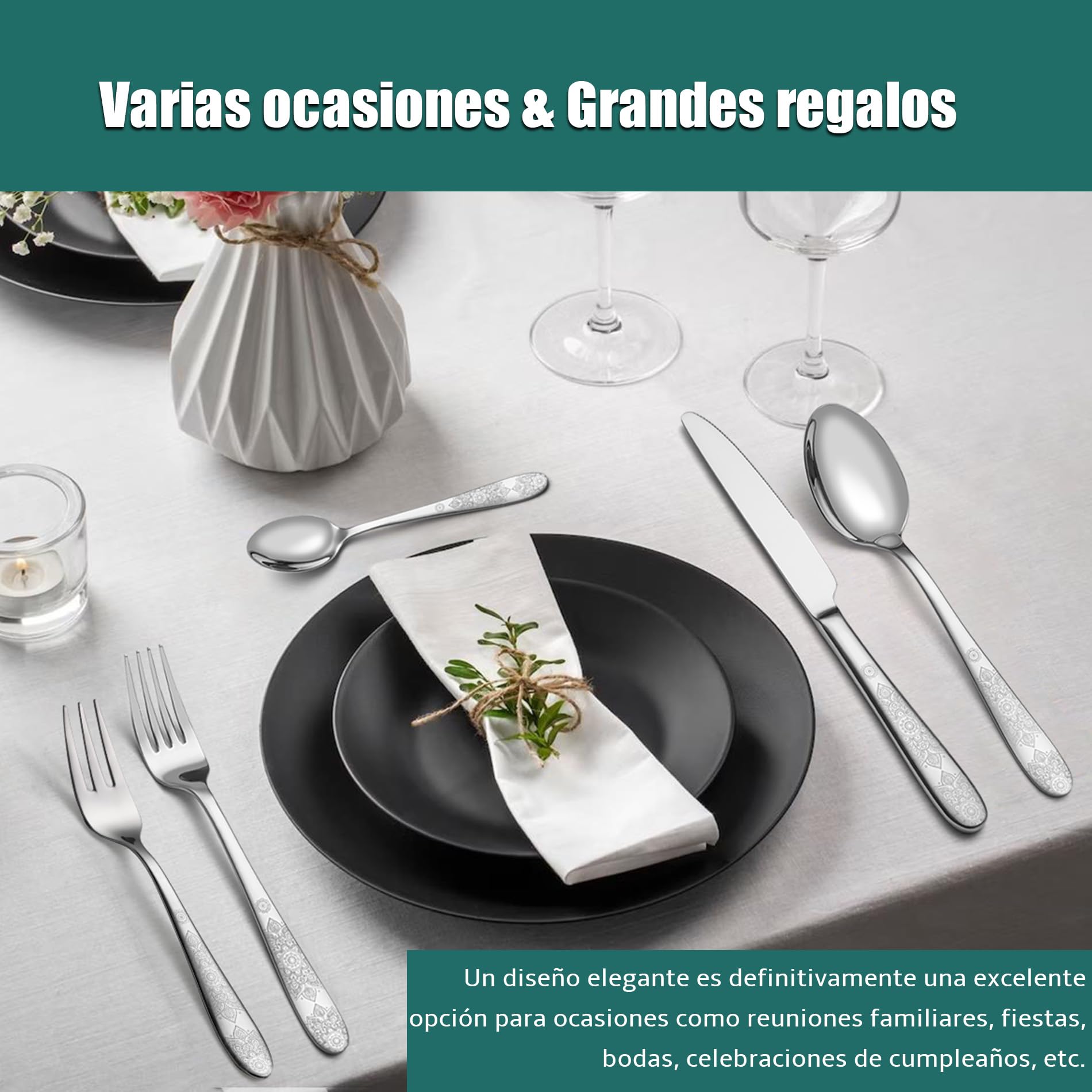 Cuberterias completas 12 personas, EIUBUIE cubiertos con patrón único | 60 piezas, pulido espejo, cubiertos acero inoxidable, apto para lavavajillas, juego de cubiertos, cuchillo cuchara tenedor