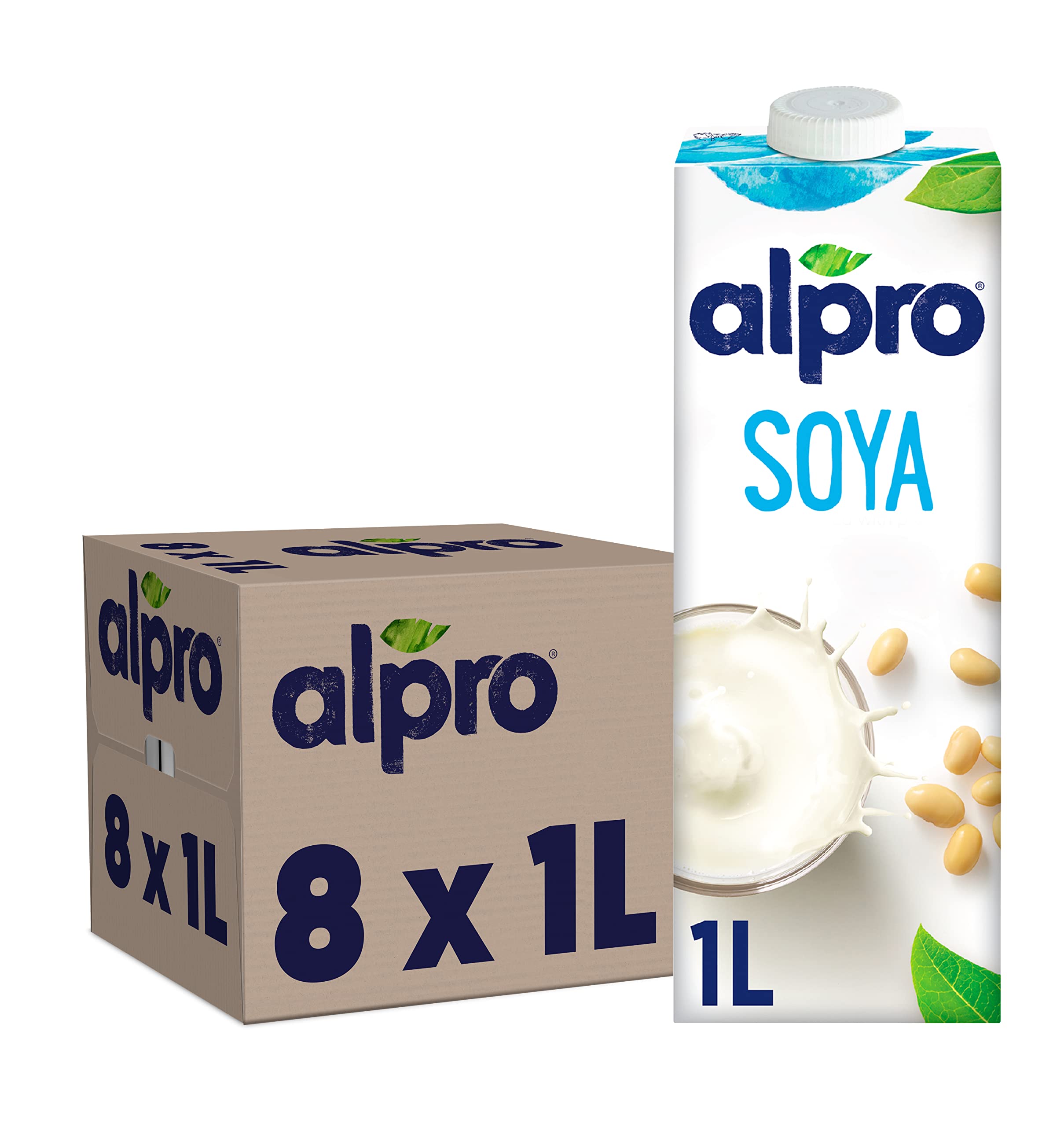 Alpro Soya Plant-Based Long Life Drink, Vegan & Dairy Free, 1L (Pack of 8)