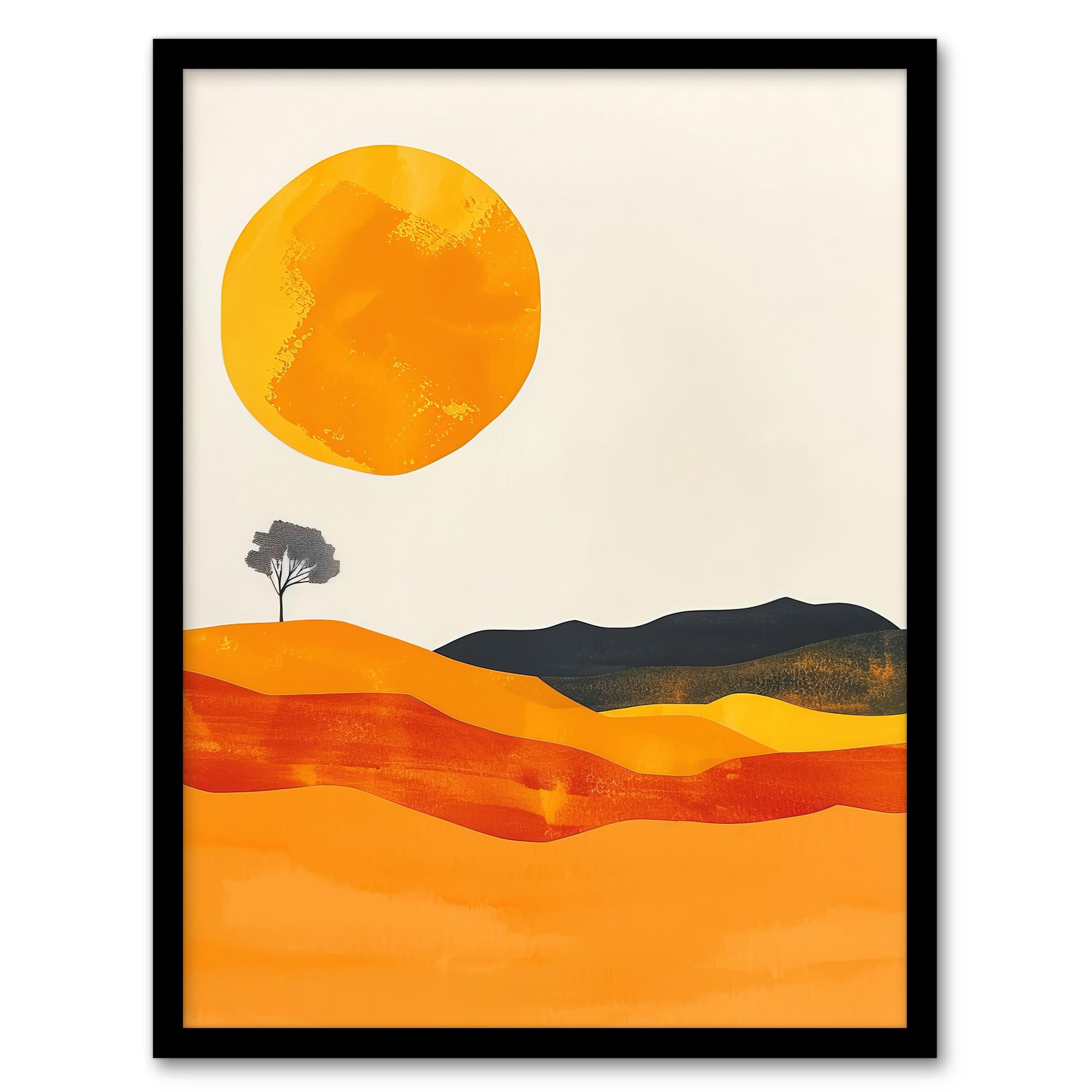 Artery8 Abstract Landscape Lone Tree Bright Boho Painting Living Room Artwork Framed Wall Art Print A4