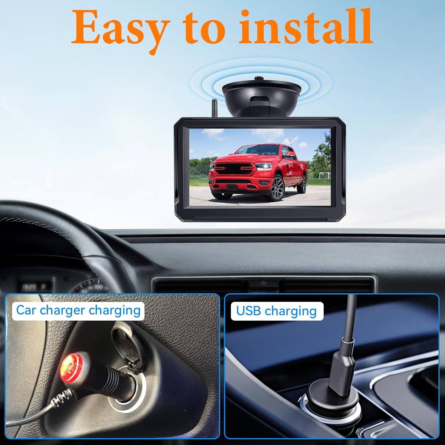 Wireless Backup Camera Solar for Truck: Magnetic No Wiring Hitch Camera for Pickup Trucks - HD 1080P 5 Inch Split-Screen, Easy Install, IR Night Vision, IP69K Waterproof by Wkzay