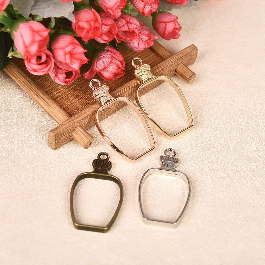 LANBEIDE Frame Pendants Bezel Charms Open Back Blanks Stars Bezel Hollow Mold Pressed Flower for Jewelry Resin Earring Necklace 20 PCS, Vase