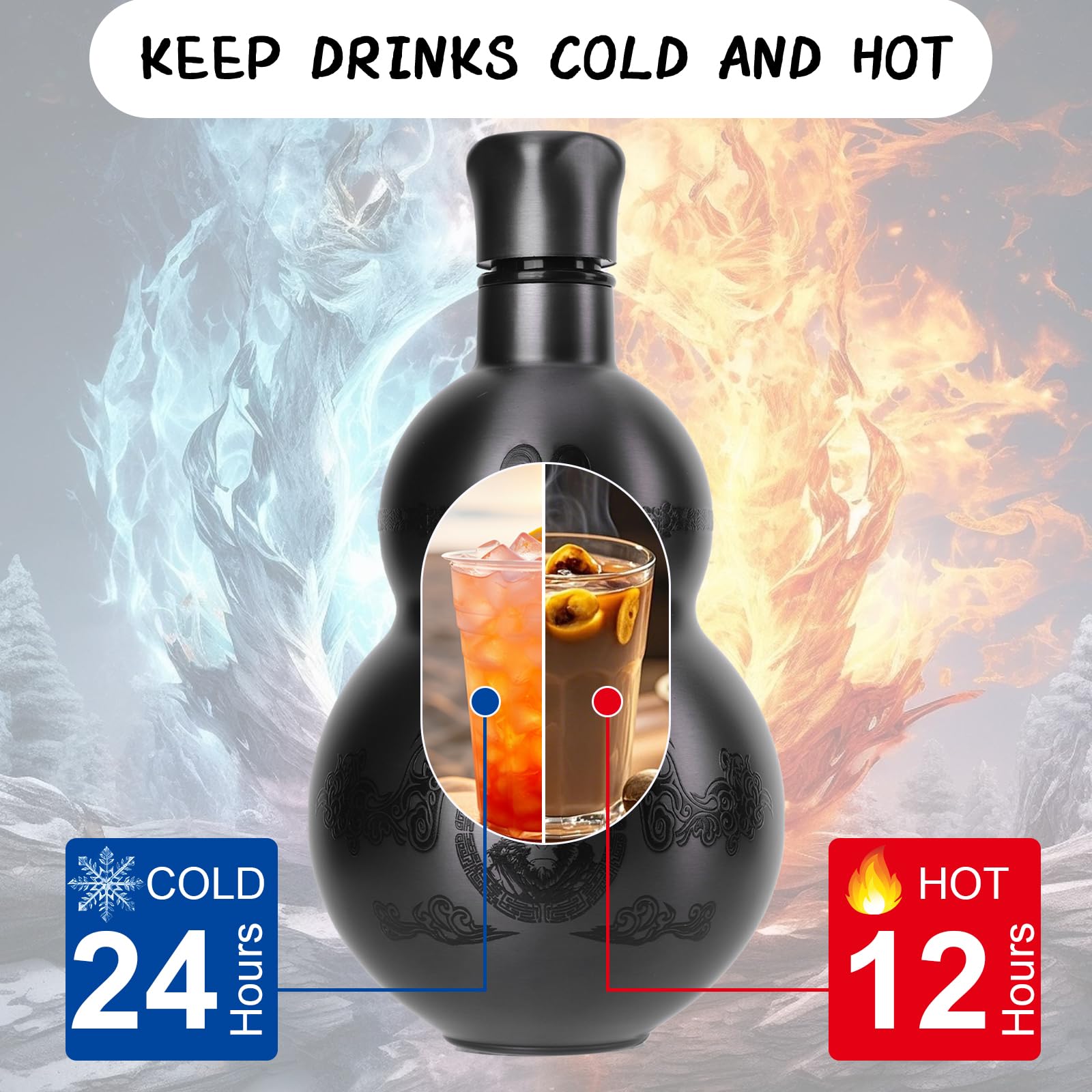 Borraccia termica in acciaio inox 316, a doppia parete, per bevande calde e fredde, a tenuta stagna, da 500 ml, stile retrò, per escursioni, ufficio e uso quotidiano