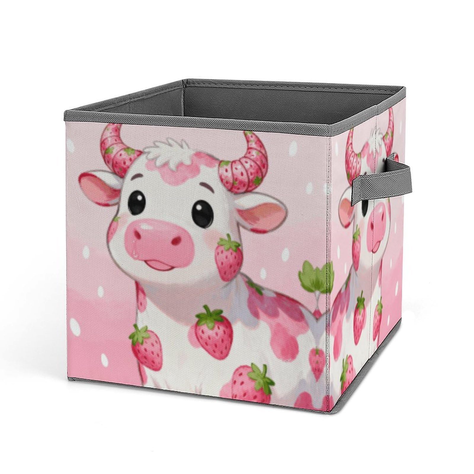 VstaDank Strawberry-flavored Cute Cow Storage Bin Collapsible Storage Cubes Organizer Oxford Cloth Storage Box with Dual Handles Large Stackable Closet Storage Bins for Sheets Hat Sweater