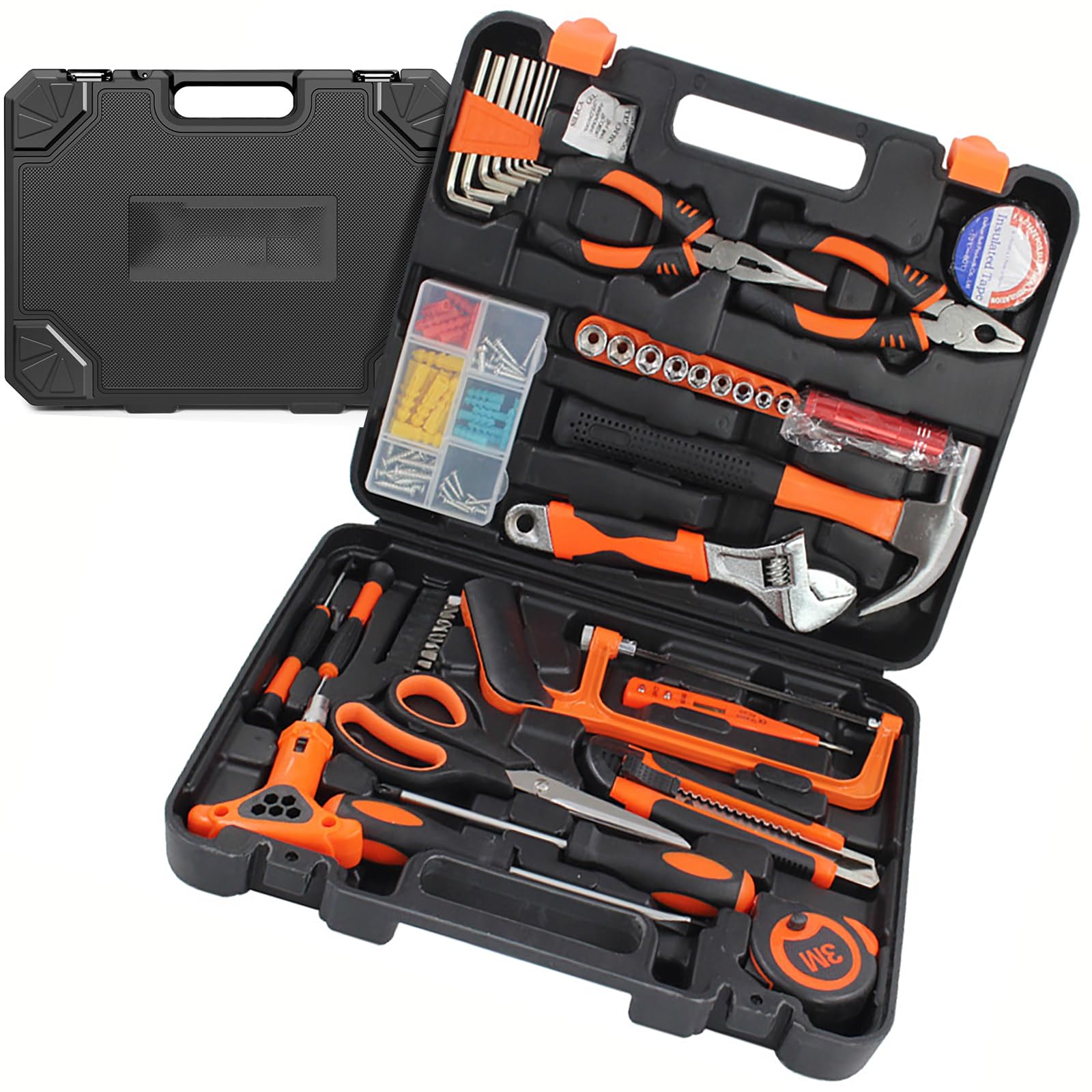 Kit di Attrezzi per la casa da 45 Pezzi, Set di Attrezzi manuali in Cassetta degli Attrezzi a sbalzo in Acciaio, Portatile per bricolage, Strumenti Multiuso per Uomini e Donne, Tuttofare