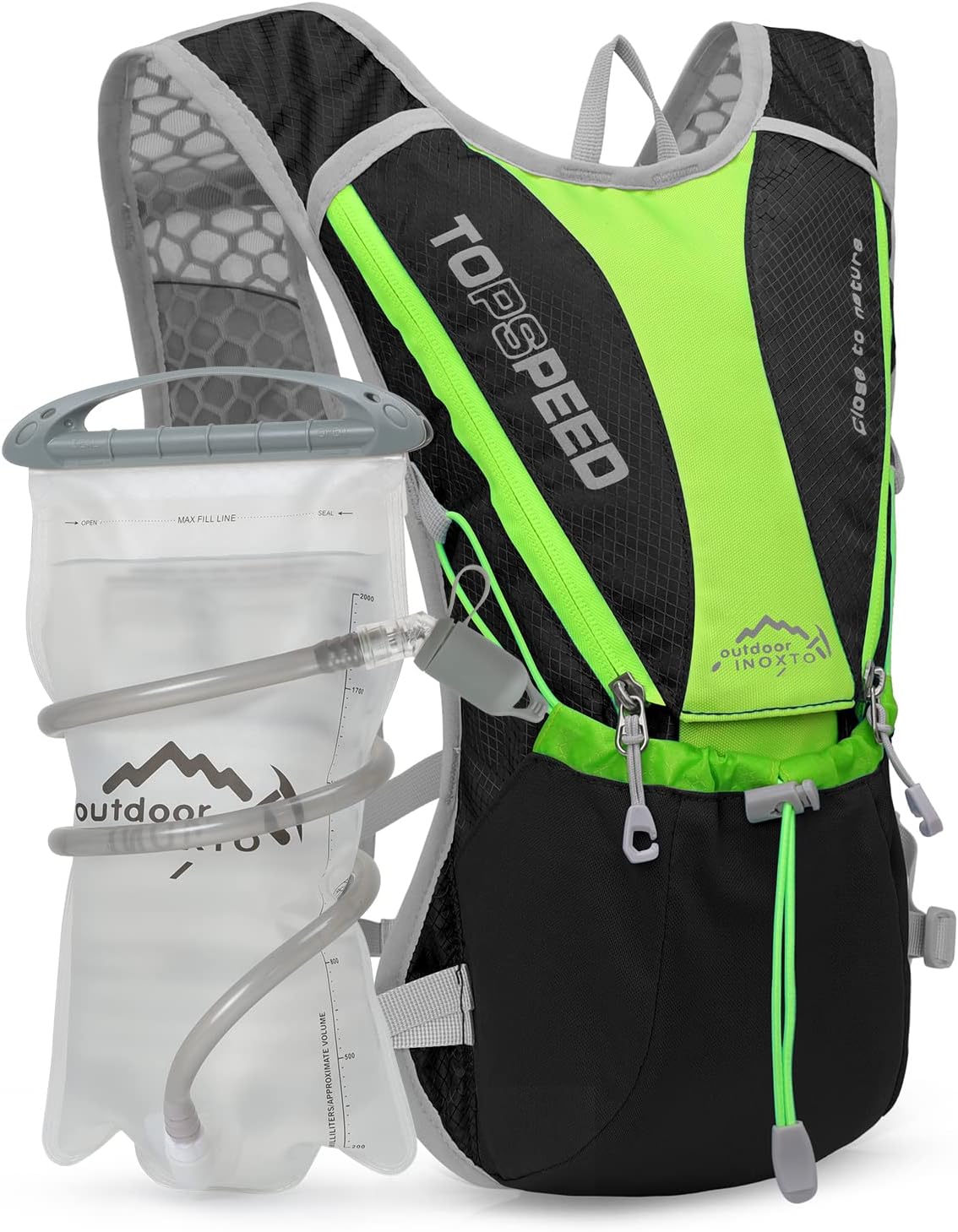 Hydration Pack Backpack，IX INOXTO Running Hydration Vest with 1.5L ( 50 oz) Water Bladder for Men Women，Lightweight Water Backpack for Hiking Cycling Climbing Camping (Black Green)