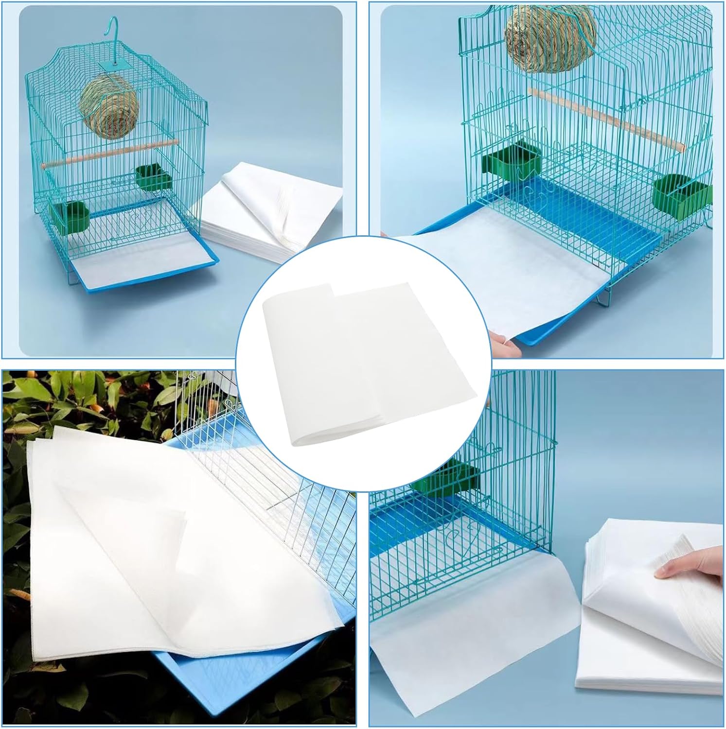 200 Pack Bird Cage Liner Papers, 17x12 Inch Non-Woven Bird Cage Liners Disposable Cage Paper Liners, Precut Absorbent Cushion Pad Mat Accessories for Pet Bird Parrot
