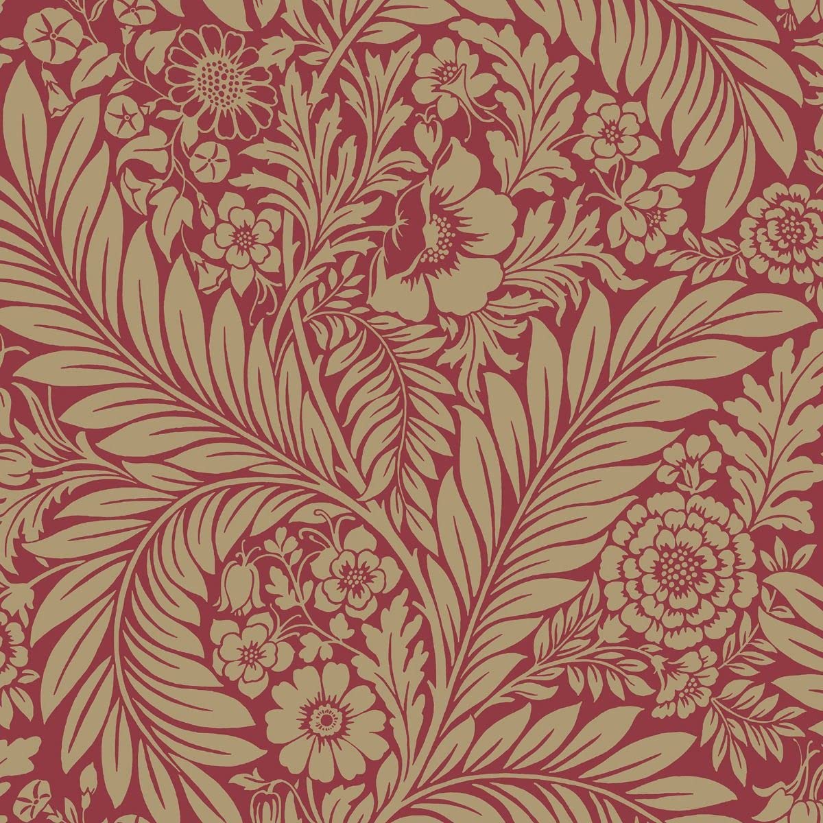 Belgravia Decor Red World Of Wallpaper Florence Leaf Floral Metallic Wallpaper /Gold 725 - Feature Wall Paper For Living Room Bedroom Hallway Lounge