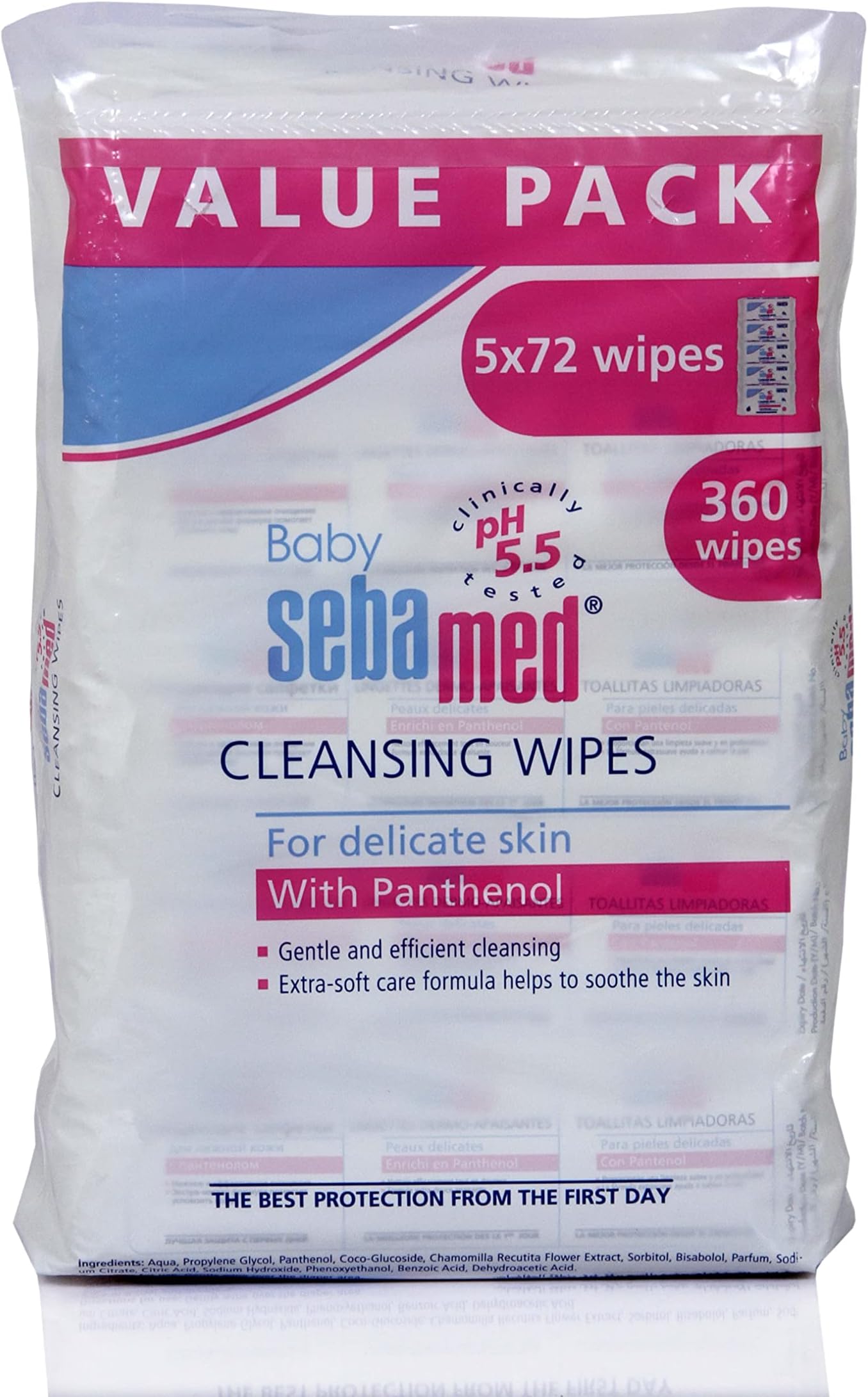 Sebamed Baby Wet Wipes 72's, Pack of 5 (Value Pack)