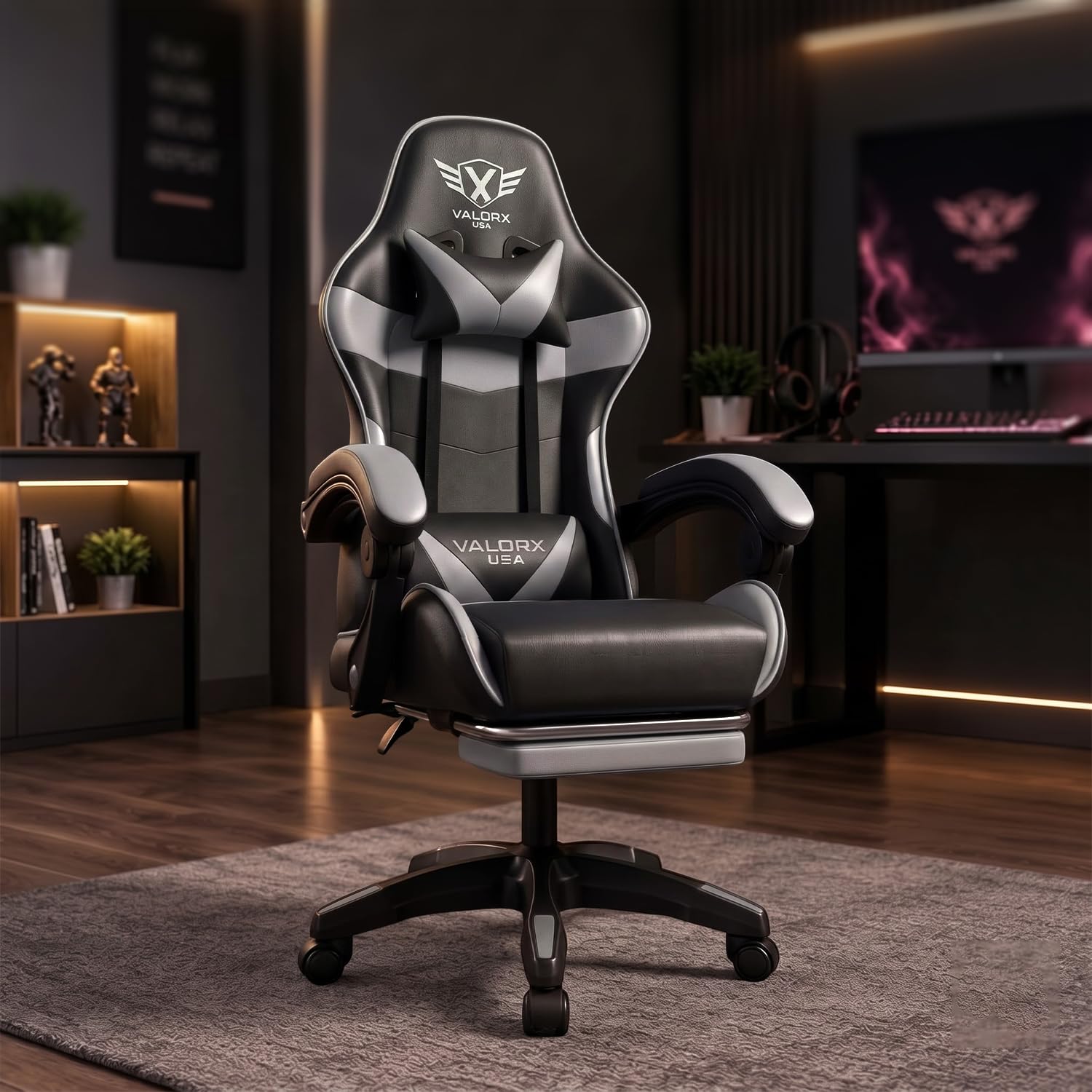 VALORXUSA Store ValorX USA Fighter Ergonomic Gaming Chair, Grey - Image 1