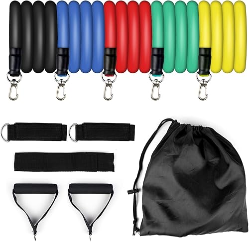 Juego de bandas de resistencia, bandas de ejercicio con asas y anclaje de puerta, correas de tobillo para terapia física, entrenamiento de