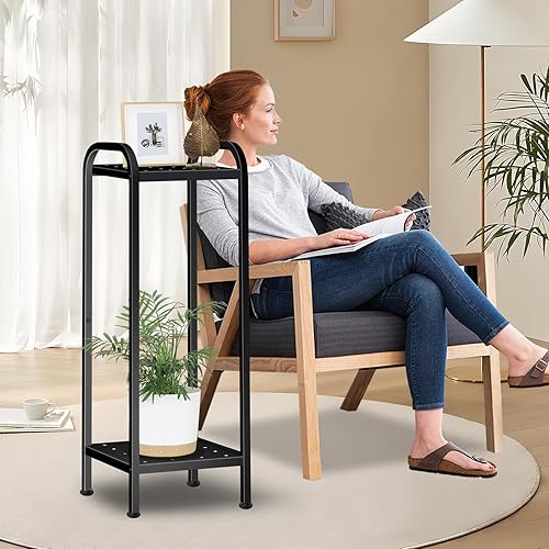 Miniatura 2 de Soporte para plantas para interiores y exteriores, soportes de hierro forjado de 2 niveles, estante de metal apilable para plantas, soporte