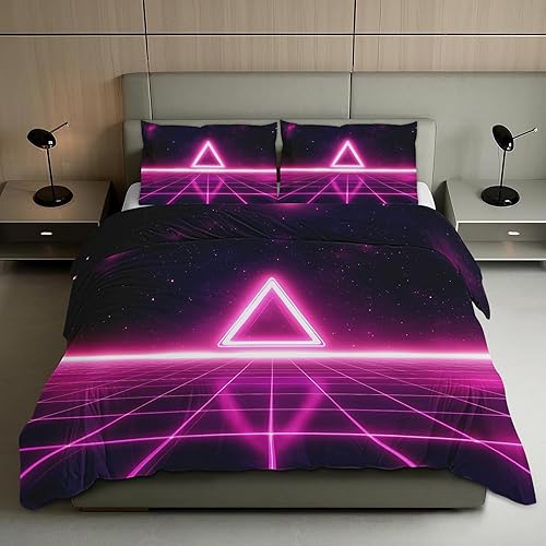 Miniatura 10 de Synthwave - Juego de funda de edredón tamaño individual, juego de ropa de cama de ciencia ficción con cierre de cremallera, funda de edredón