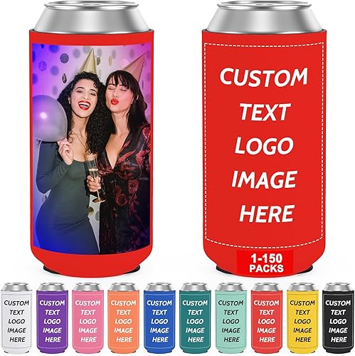 Miniatura 1 de Fundas delgadas personalizadas para enfriadores de latas, de neopreno, aisladas, soporte para bebidas con logotipo, imagen, texto para aniversario,