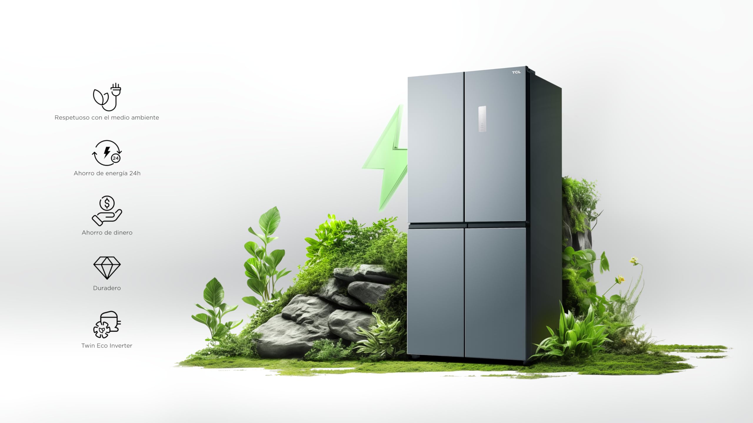 TCL RC521CXE0 Frigorífico Serie Free Built-in, 521 L, [Clase de eficiencia energética E], XL Gran Capacidad, T-Fresh, Aire Puro, Zona Convertible