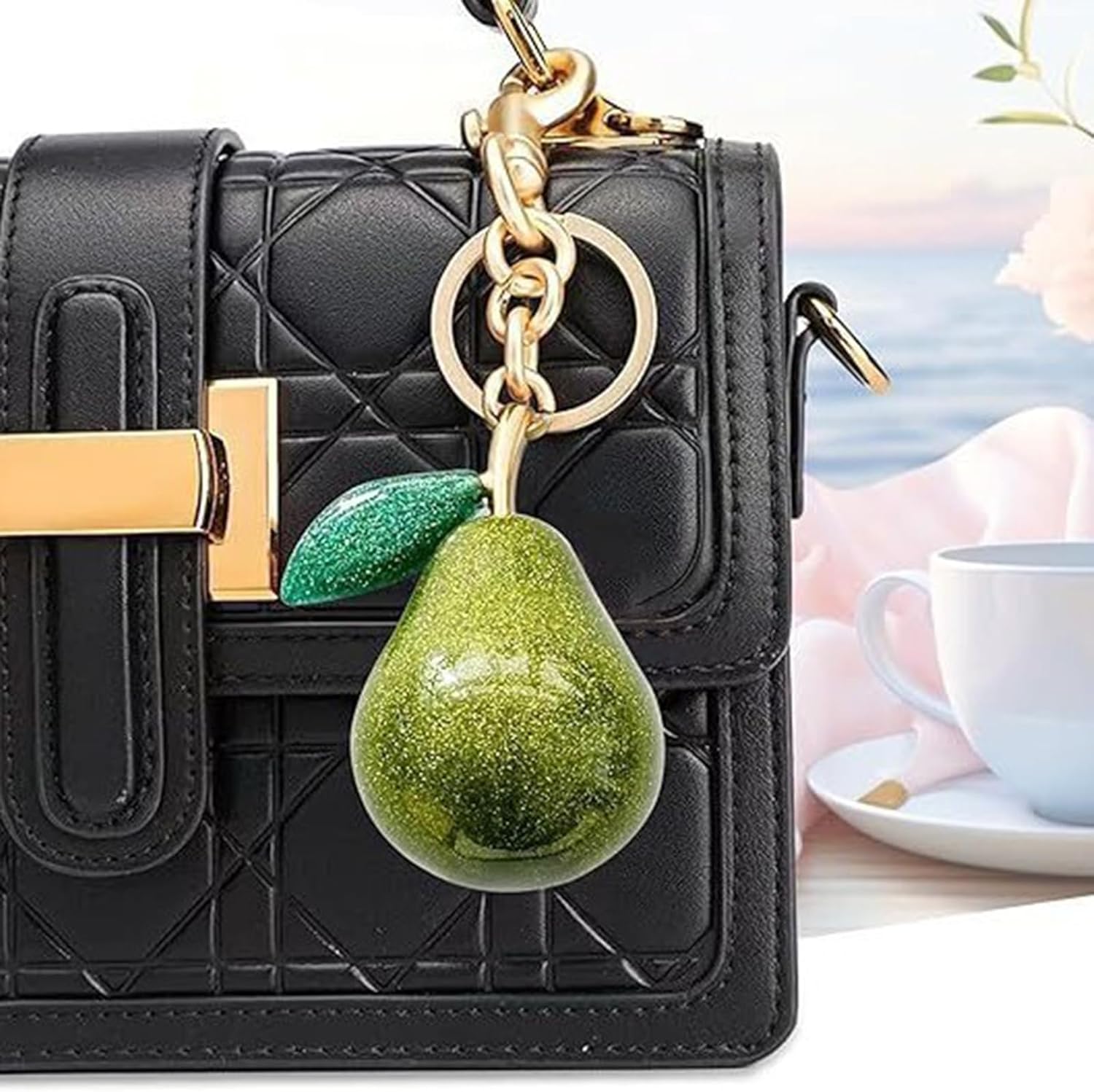 Pear Bag Charm, Cute Pear Keychain Hanging Purse Charm Decoration Pendant for Women - Image 2