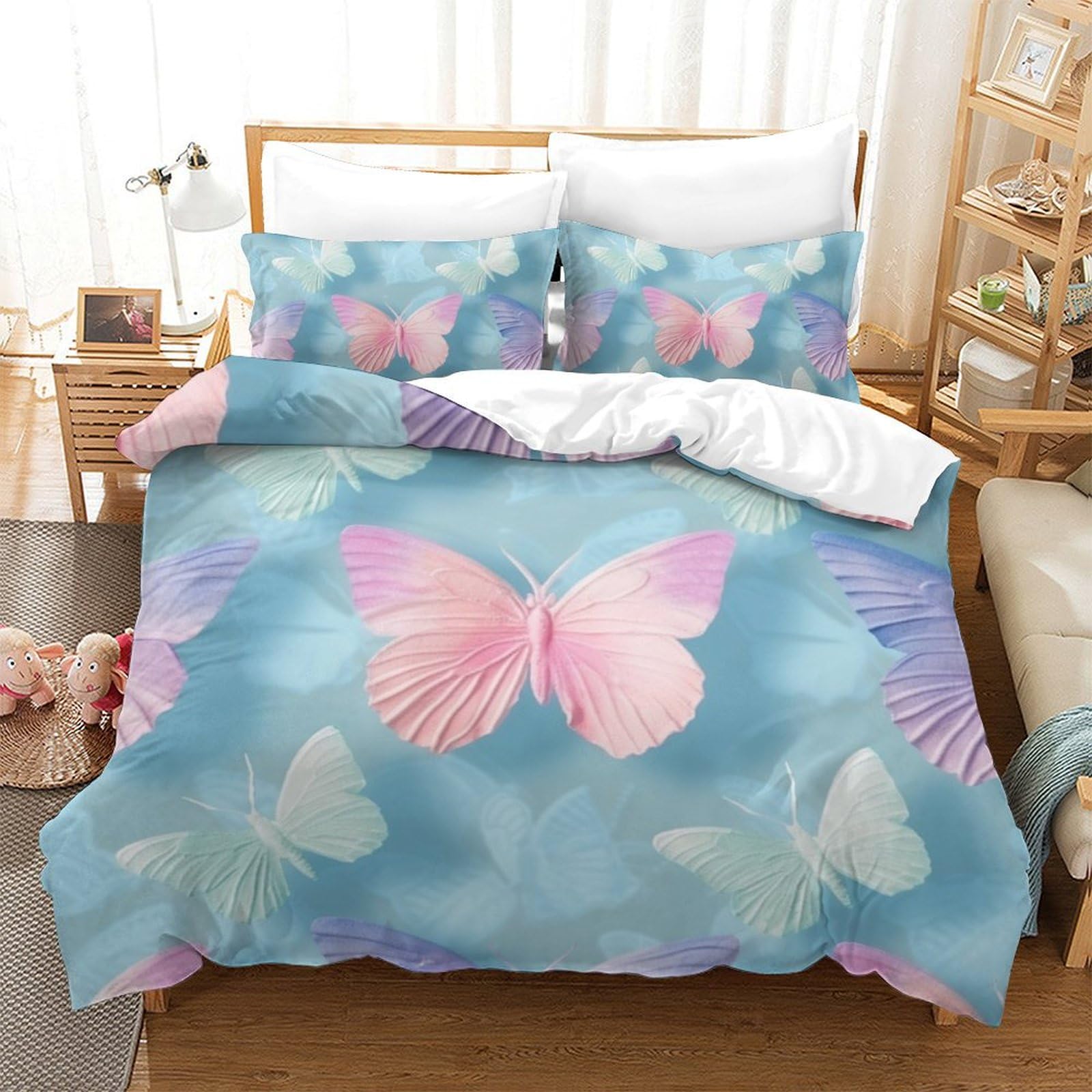 GXYUAOIEF Butterfly 3D Printed Duvet Cover Set 3 Pieces Bed Duvet Set Soft Microfiber with Zipper Closure，Pillowcases for Kids Girls Boys Adults Bedroom King（220x240cm）