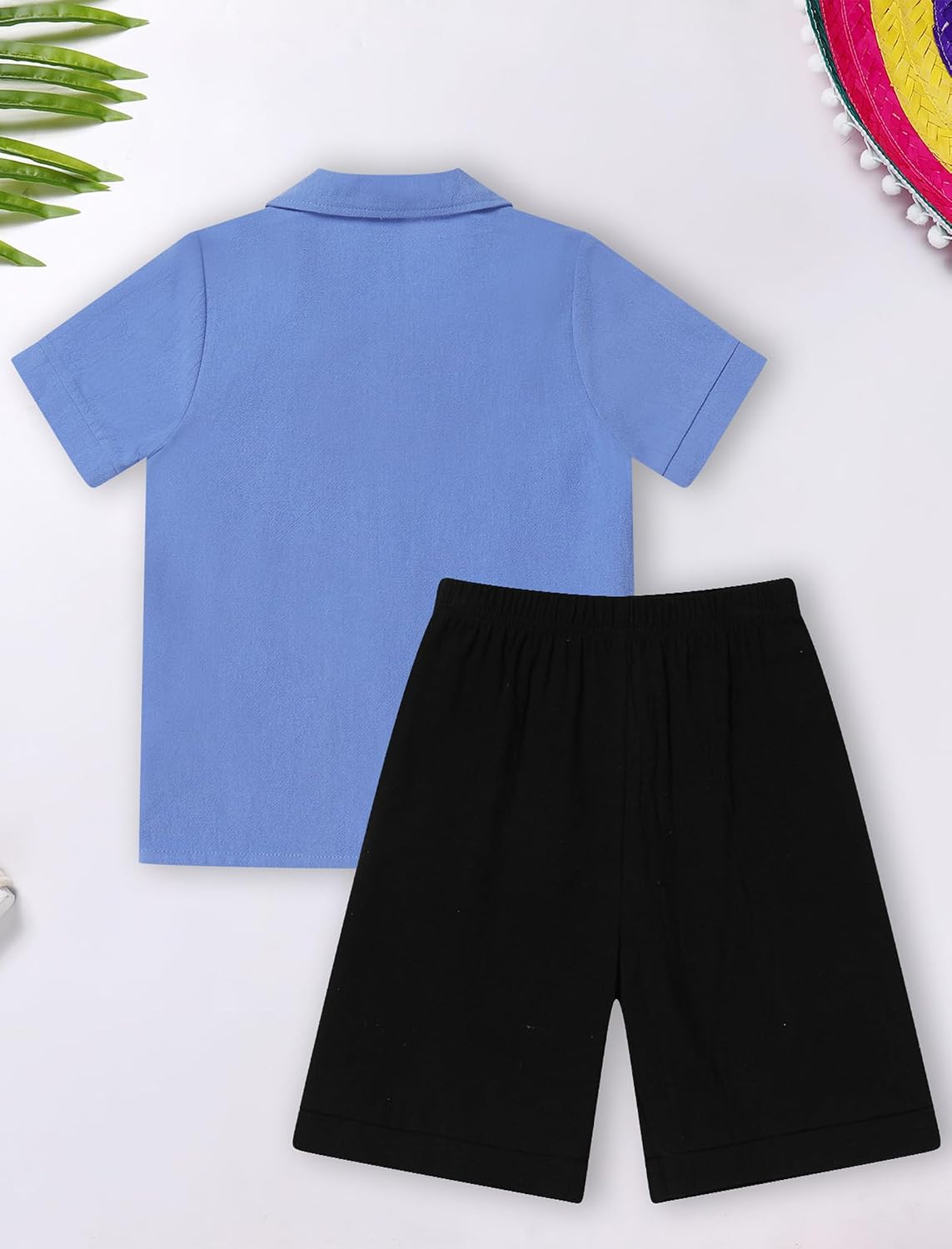 OBEEII Toddler Baby Boys Mexican Outfit Kids Cinco de mayo Fiesta Clothes Set Short Sleeve Button Down Shirt Top with Shorts