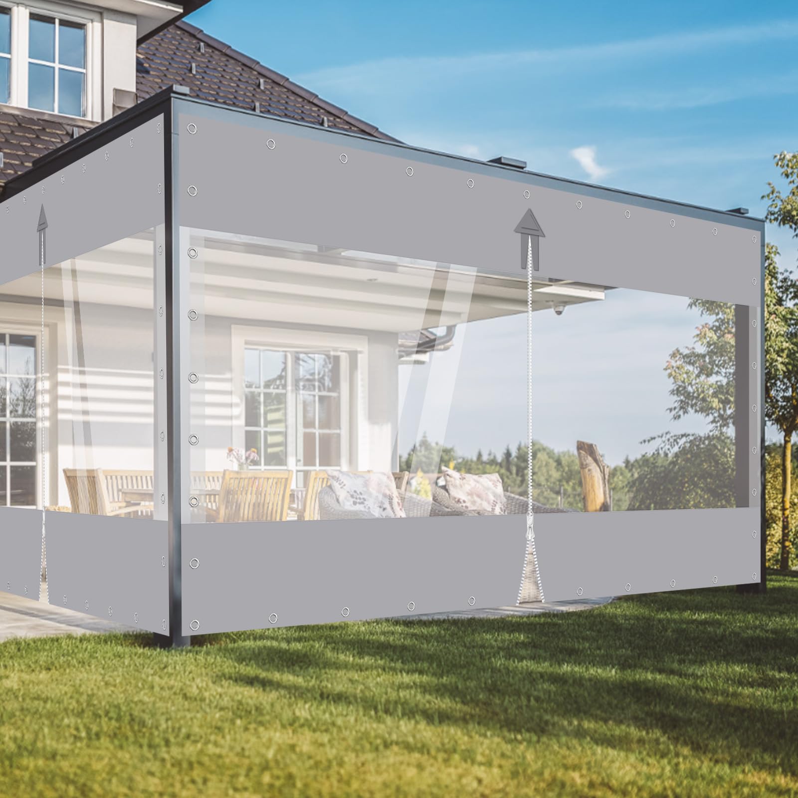 Jianyana 650G/㎡ PVC Telone Impermeabile Per Esterno, Telone Trasparente Occhiellato Teloni Impermeabili Occhiellati Per Gazebo, Tettoie, Balconi, Terrazze