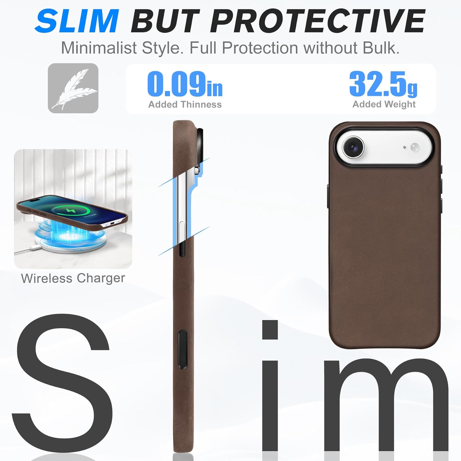 SHIELDON Case for iPhone Air 6.5" 2025, Top Grain Crazy Horse Leather, Compatible with Magsafe, Updated Camera Button, Slim Magnetic Wireless Charging, Non-Slip, Camera Bezel, Shockproof - Dark Brown - Image 6