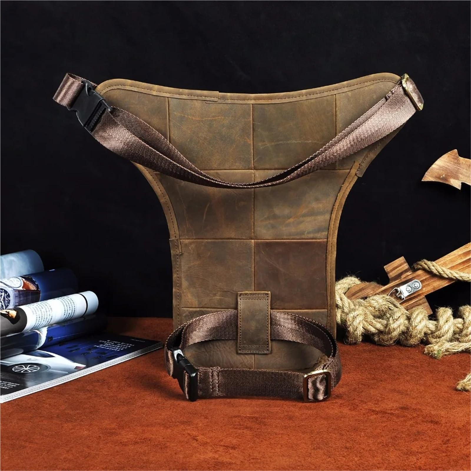 Marsupio Da Gamba Borsa a tracolla da uomo in pelle con design tablet, vintage, da viaggio, con cintura, da gamba cadente