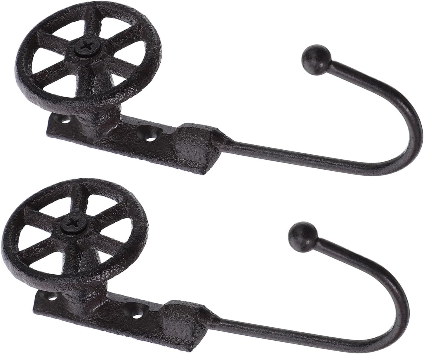 Cast Iron Water Valve Holder Hook 2pcs, Black Antique Iron Garden Hose Hanger for Outdoor Patio Porch Wall Mount, Country Style Decorative Valve Hook for Lawn and Entry