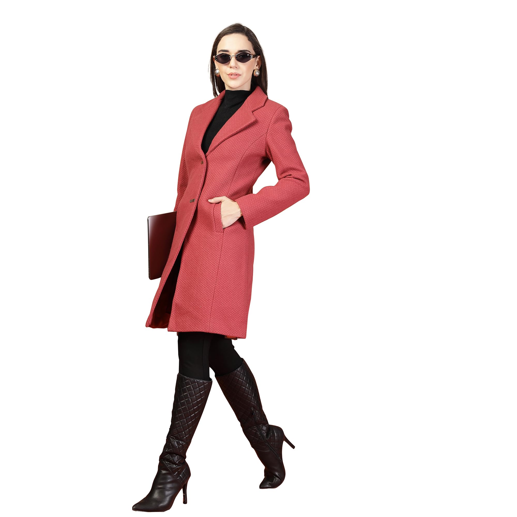 thirty threads Self Design Longline Winter Overcoat Rose-picture-30