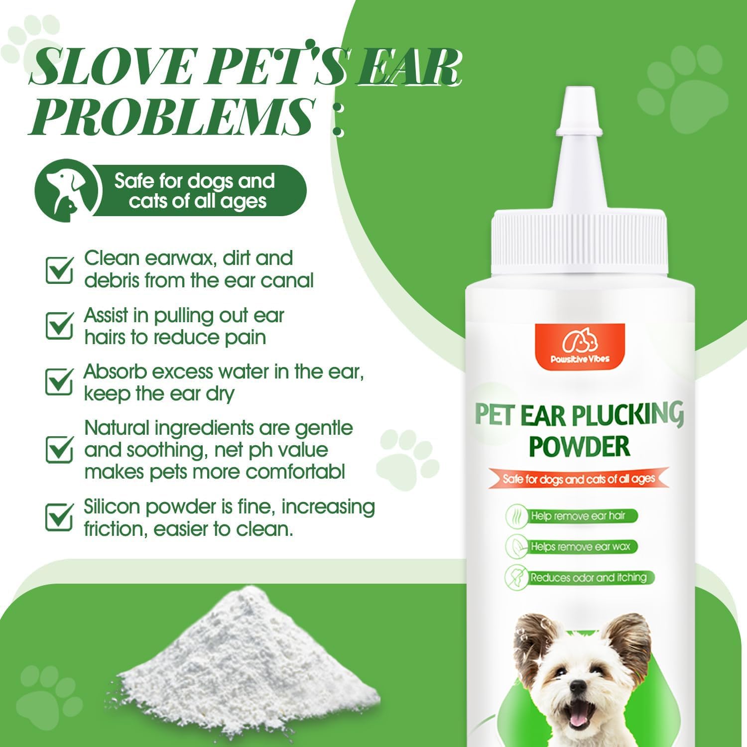 Dog Ear Powder Hair Removal Kit–Safe Grooming Set with 30g Ear Powder, LED Silent Trimmer & 5.5in Tweezers All-in-One Ear Care Solution for Dogs &Cats,Odor Control & Hygiene Support, Home Grooming Kit