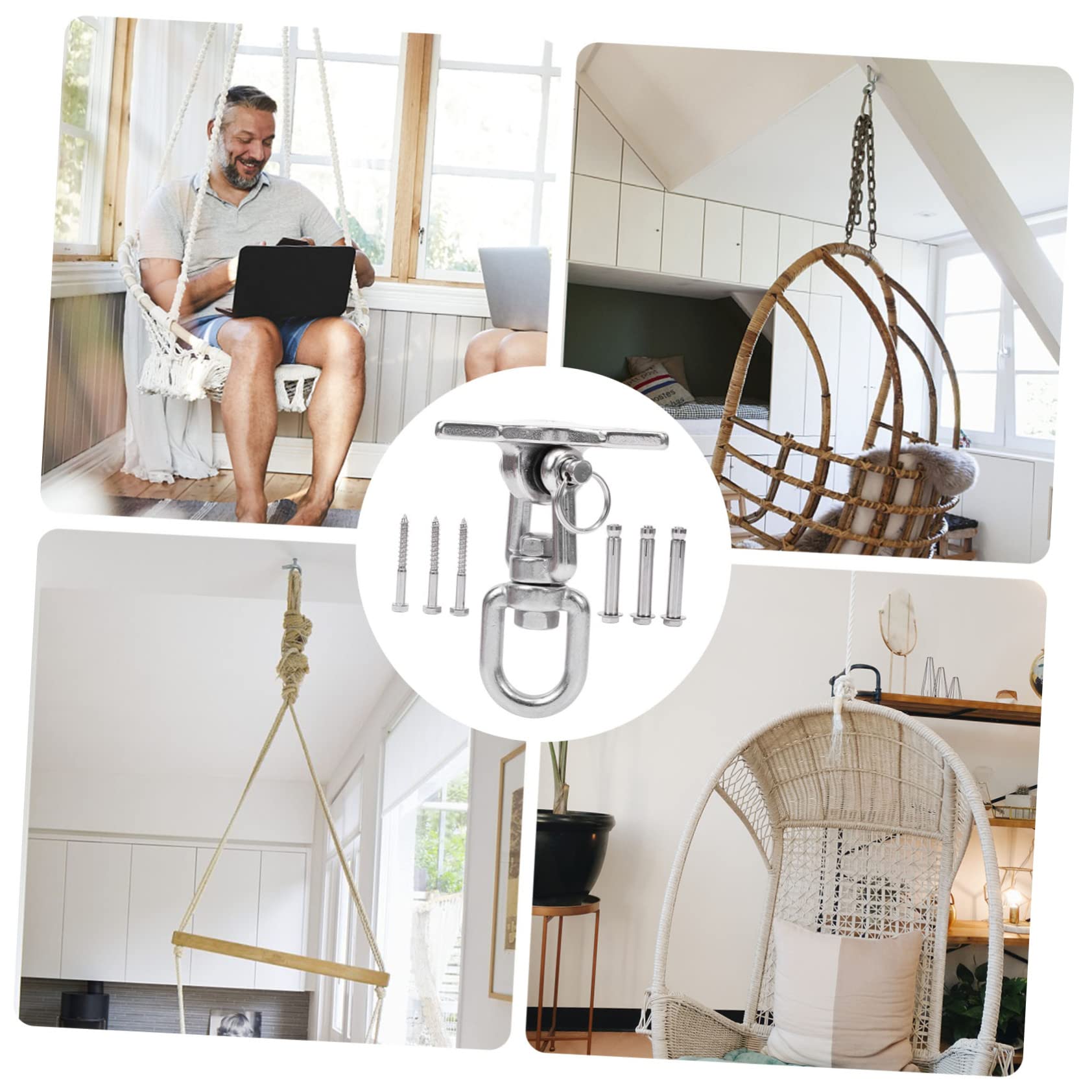 IWOWHERO 360° Swivel Double Shackle Hook for Outdoor Swing Replacement Hammock Connector Stainless Steel Swing Hook Kit