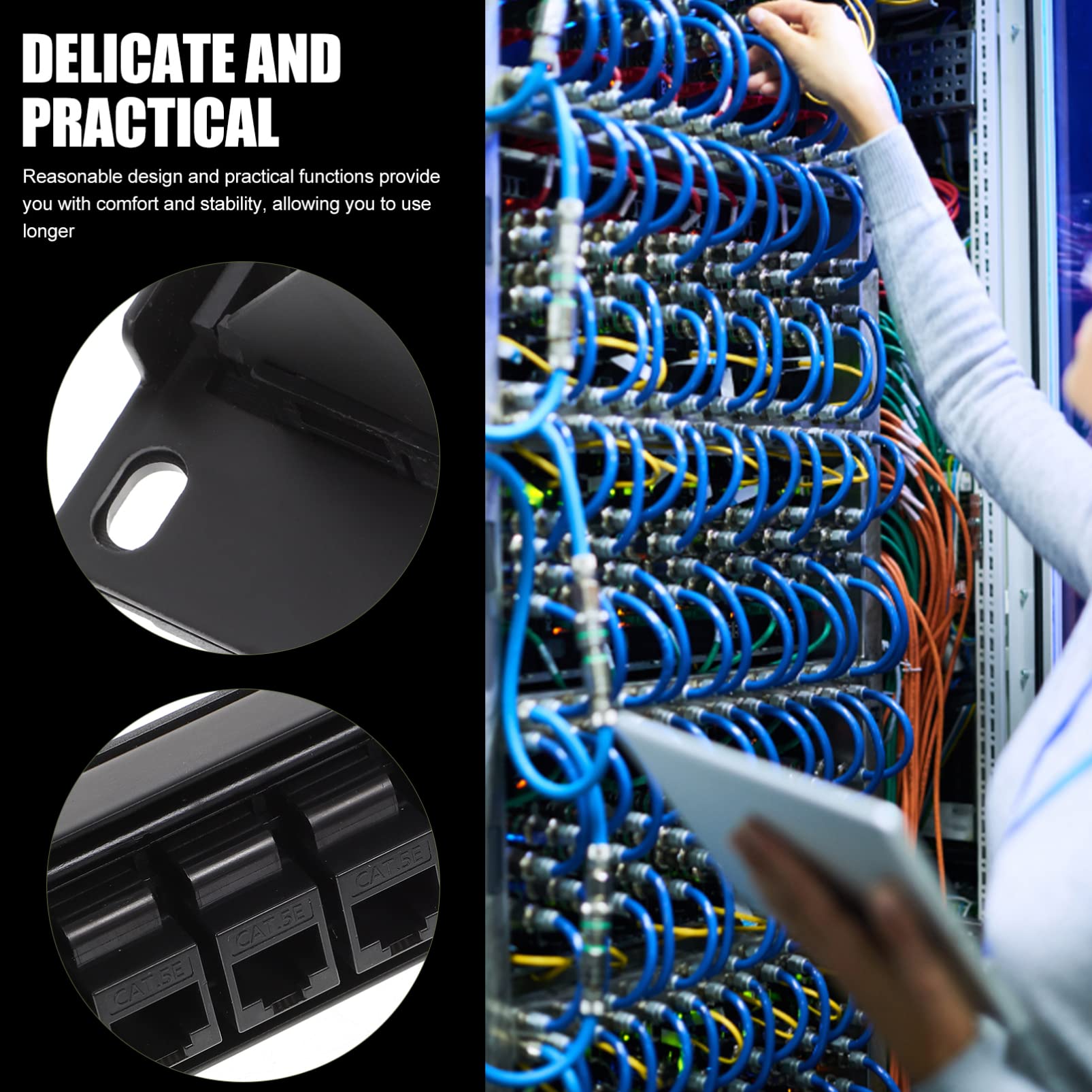 Panneau de Brassage Cat5e 24 Ports Noir en Plastique pour Câblage