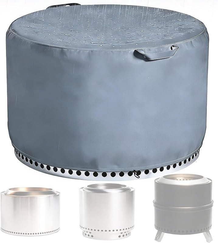 Chinchilla Fire Pit Cover for Solo Stove Bonfire 2.0 - Waterproof 600D Oxford Fabric Cover for 19.5 to 21 Inch Outdoor Fire Pits, All-Weather Protection with Drawstring & Heat-Resistant Handle