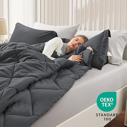 Miniatura 3 de SunStyle Home Juego de edredón tamaño individual, color gris oscuro para niños y niñas, 2 piezas, edredón de tamaño individual, juegos de ropa de