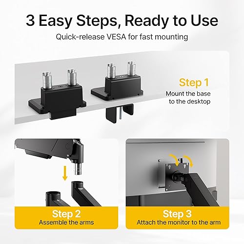 Miniatura 6 de monTEK Brazos de monitor de montaje de monitor dual para 2 monitores para pantalla curva de 17 a 35 pulgadas con capacidad para 35 libras, ajustable