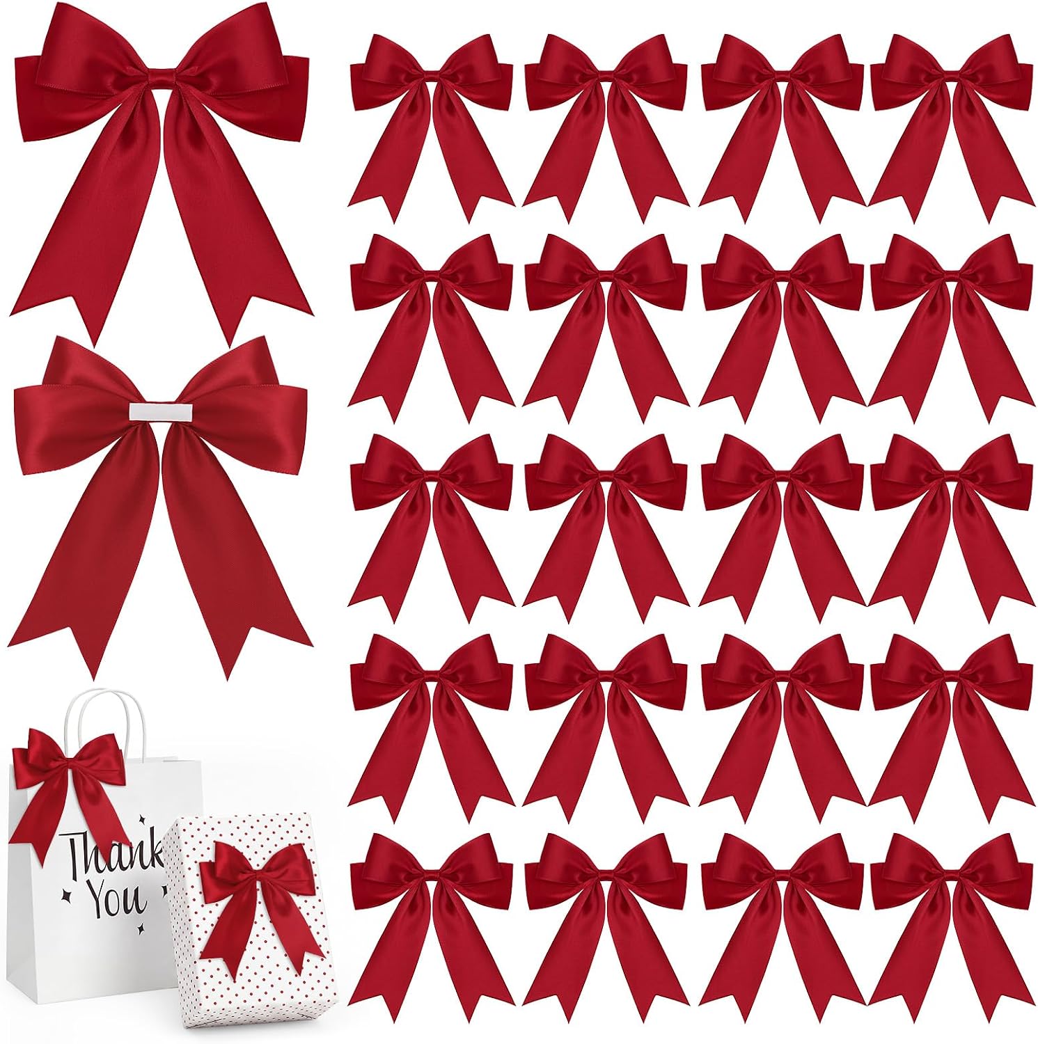 Riceshoot 5.5'' Large Red Bows, Self Adhesive Satin Bow for Gift Wrapping