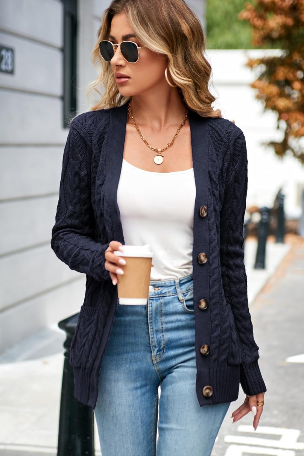 Fall Cardigans for Women 2026 Chunky Cable Knit Button Up Long Sleeve Sweater Sweatshirt - Image 5