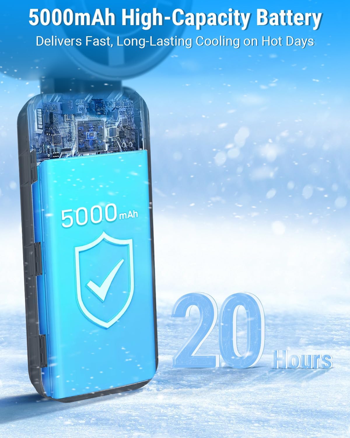 4-IN-1 Portable Handheld Turbo Fan, 15000RPM/ 180° Foldable/ 199 Speeds/ 20Hrs, Battery Rechargeable Hand Fan with Air Turbo Tech, LED Display, Mini Personal Cooling Fans for Outdoor Travel Beach - Image 3