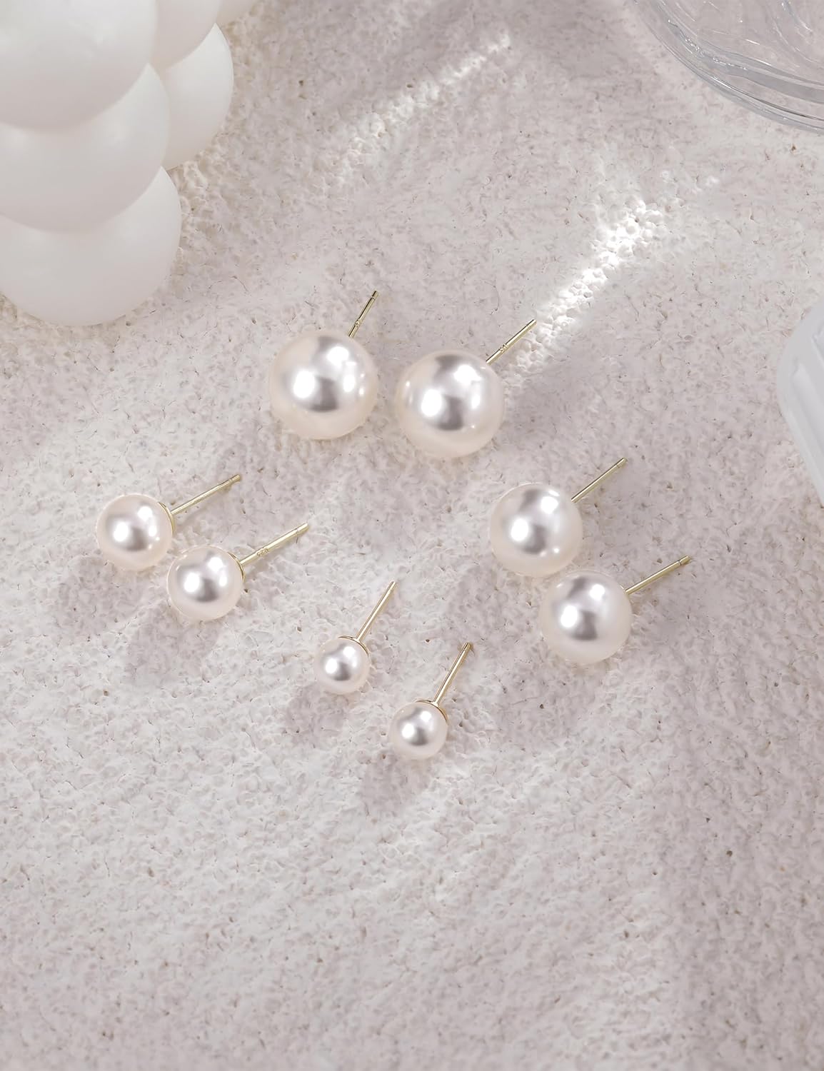 Mameloly Pearl Earrings for Women Dainty 925 Sterling Silver 14K Gold Plated 6MM/8MM/10MM/12MM Handpicked Simulated White Pearl Stud Earrings Hypoallergenic - Image 2