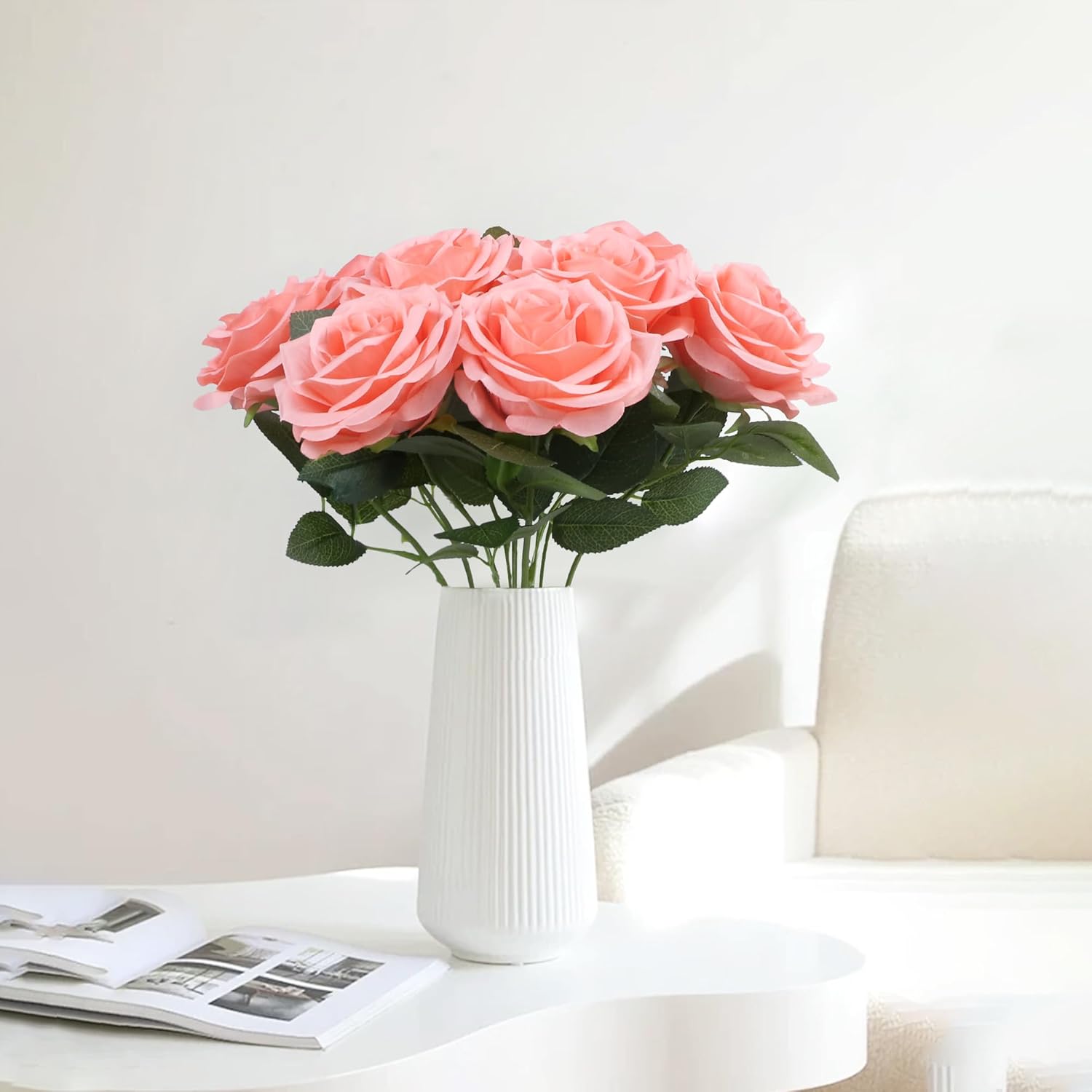 Rose Artificial Flowers Artificial Rose Fake Rose Silk Rose Real Looking Fake Flowers with Stems for DIY Wedding Bouquets Tables Centerpieces Floral Arrangements (50, Coral Peach)