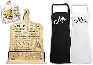Wedding Gift for Couple 2024: Happy Anniversary Cookbook Stand with Apron, Engagement & Bridal Shower Gift for Newlyweds
