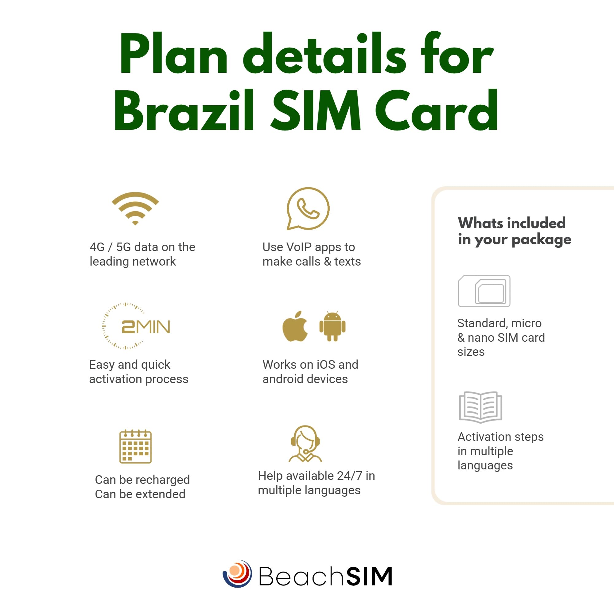 Carte SIM prépayée Brésil 30 Jours. 12 GB de données à des Vitesses 4G/5G. Données- Uniquement. Chili, au Pérou et dans 9+ Pays d'Amérique Latine.